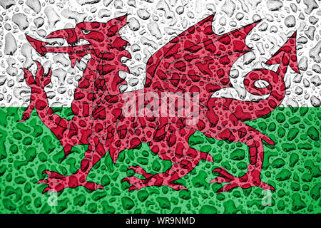 Wales Nationalflagge aus Wassertropfen. Hintergrund Prognose Jahreszeit Konzept. Stockfoto