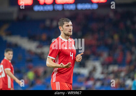 Cardiff, Großbritannien. 09 Sep, 2019. Cardiff - UK - 9. September: Wales v Belarus Freundschaftsspiel in Cardiff City Stadium. Ben Davies von Wales. Redaktionelle Verwendung nur Credit: Phil Rees/Alamy leben Nachrichten Stockfoto