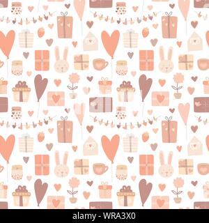 Nahtlose Muster von Hand gezeichnete Liebe Symbole. Vektor Bild für Valentinstag, Liebhaber, Drucke, Kleidung, Textilien, Karten, Banner, Flyer, Urlaub, Kinder Stock Vektor