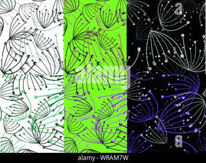 Löwenzahn nahtlose im flachen Stil. Vektor einrichten. Vektor Papier art Illustration. Löwenzahn nahtlose im schönen Stil. Blume dekorative Gestaltung. Blume Stock Vektor