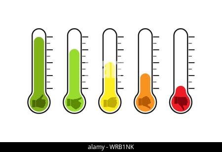Eingestellt von Thermometern mit unterschiedlicher Temperatur. Reflexion der Gefühle, Stimmung oder Abstimmung. Flache Bauform. Stock Vektor
