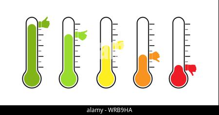 Eingestellt von Thermometern mit unterschiedlicher Temperatur. Reflexion der Gefühle, Stimmung oder Abstimmung. Flache Bauform. Stock Vektor