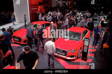 10. September 2019, Hessen, Frankfurt/Main: Der Audi stand auf der IAA ist mit sportlichen Limousinen voll. Foto: Thomas Frey/dpa Stockfoto