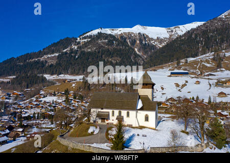 Temple Church, Chateau-d'Oex, Pays-d'Enhaut, Waadt, Schweiz Stockfoto