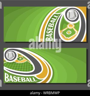 Vektor Banner für Baseball Spiel: Baseball fliegenden Ball auf Kurve oben Baseball Diamond Sportplatz auf der Grünen abstrakt Hintergrund. Stock Vektor