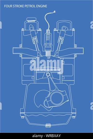 Motor Strichzeichnung Blueprint Stock Vektor