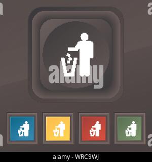 Werfen Sie das Papierkorb-Symbol-Symbol. Satz von fünf bunten, stilvolle Knöpfe am schwarzen Textur für Ihr Design. Vektor Stock Vektor