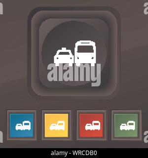 Taxi-Symbol Symbol. Satz von fünf bunten, stilvolle Knöpfe am schwarzen Textur für Ihr Design. Vektor Stock Vektor