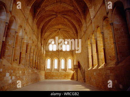 Refektorium. Kloster Santa Maria de Huerta, Soria Provinz Kastilien-Leon, Spanien. Stockfoto