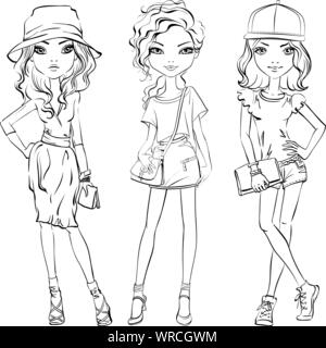 Vektor einrichten von niedlichen Modische Mädchen Stock Vektor