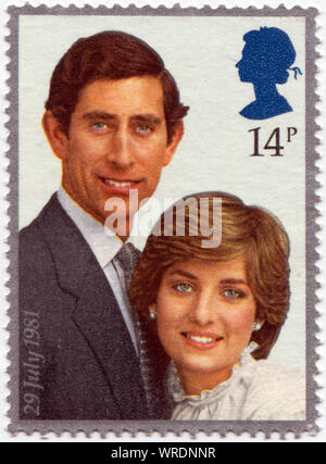 Marke zeigt Prinz Charles und Lady Diana Stockfoto
