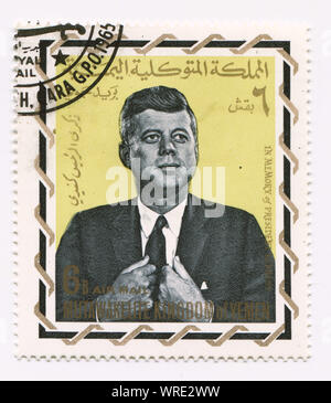 John Fitzgerald Kennedy auf Jemen Briefmarke Stockfoto