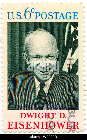 Briefmarke gedruckt in den USA zeigt der 34. Präsident der Vereinigten Staaten, General Dwight D. Eisenhower, ca. 1969 Stockfoto