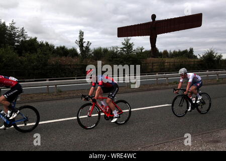 Gateshead, Großbritannien, 10. September 2019, Phase 4 der Tour durch Großbritannien 2019 Radfahren, Anthony's Gormley weltberühmten Engel des Nordens Skulptur, Kredit: DavidWhinham/Alamy leben Nachrichten Stockfoto