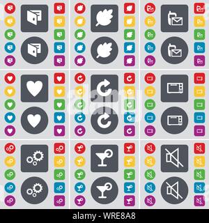 Wallet, Blatt, SMS, Herz, Laden, Mikrowelle, Gang, Cocktail, Mute Symbol. Eine große Auswahl an flache, farbige Schaltflächen für Ihre Konstruktion. Vektor Stock Vektor