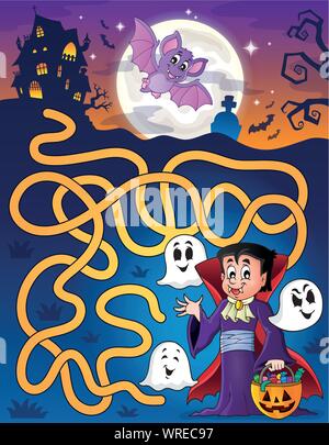 Labyrinth 7 mit Halloween Vampir Stock Vektor
