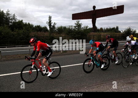 Gateshead, Großbritannien, 10. September 2019, Phase 4 der Tour durch Großbritannien 2019 Radfahren, Anthony's Gormley weltberühmten Engel des Nordens Skulptur, Kredit: DavidWhinham/Alamy leben Nachrichten Stockfoto