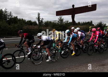 Gateshead, Großbritannien, 10. September 2019, Phase 4 der Tour durch Großbritannien 2019 Radfahren, Anthony's Gormley weltberühmten Engel des Nordens Skulptur, Kredit: DavidWhinham/Alamy leben Nachrichten Stockfoto