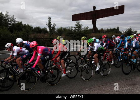 Gateshead, Großbritannien, 10. September 2019, Phase 4 der Tour durch Großbritannien 2019 Radfahren, Anthony's Gormley weltberühmten Engel des Nordens Skulptur, Kredit: DavidWhinham/Alamy leben Nachrichten Stockfoto