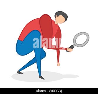 Vector Illustration Mann mit Lupe. Hand gezeichnet. Farbige Konturen. Stock Vektor