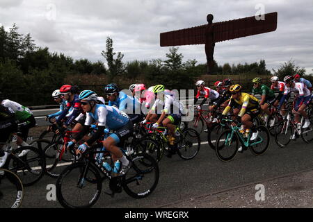 Gateshead, Großbritannien, 10. September 2019, Phase 4 der Tour durch Großbritannien 2019 Radfahren, Anthony's Gormley weltberühmten Engel des Nordens Skulptur, Kredit: DavidWhinham/Alamy leben Nachrichten Stockfoto