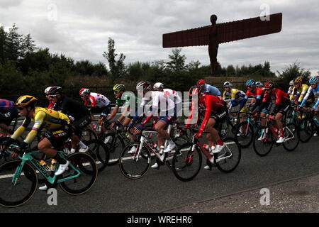 Gateshead, Großbritannien, 10. September 2019, Phase 4 der Tour durch Großbritannien 2019 Radfahren, Anthony's Gormley weltberühmten Engel des Nordens Skulptur, Kredit: DavidWhinham/Alamy leben Nachrichten Stockfoto