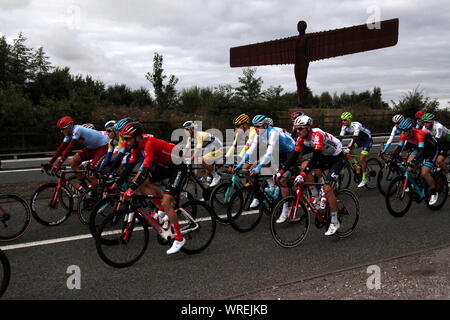 Gateshead, Großbritannien, 10. September 2019, Phase 4 der Tour durch Großbritannien 2019 Radfahren, Anthony's Gormley weltberühmten Engel des Nordens Skulptur, Kredit: DavidWhinham/Alamy leben Nachrichten Stockfoto