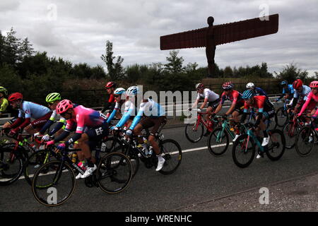 Gateshead, Großbritannien, 10. September 2019, Phase 4 der Tour durch Großbritannien 2019 Radfahren, Anthony's Gormley weltberühmten Engel des Nordens Skulptur, Kredit: DavidWhinham/Alamy leben Nachrichten Stockfoto