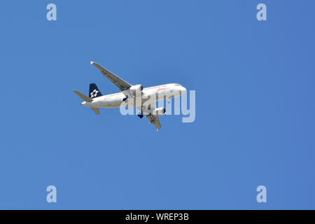 Swiss - Star Alliance Lackierung (ist der Flaggenträger der Schweiz), Airbus A320-214 Flugzeug Stockfoto