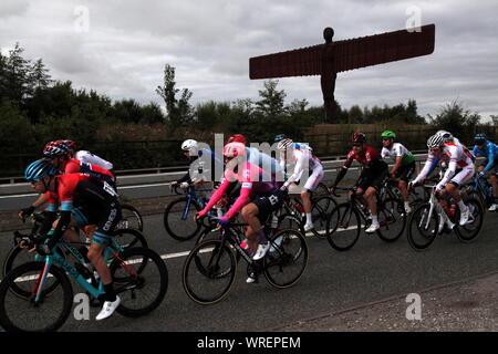 Gateshead, Großbritannien, 10. September 2019, Phase 4 der Tour durch Großbritannien 2019 Radfahren, Anthony's Gormley weltberühmten Engel des Nordens Skulptur, Kredit: DavidWhinham/Alamy leben Nachrichten Stockfoto