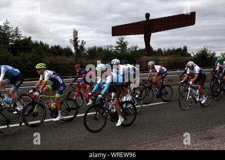 Gateshead, Großbritannien, 10. September 2019, Phase 4 der Tour durch Großbritannien 2019 Radfahren, Anthony's Gormley weltberühmten Engel des Nordens Skulptur, Kredit: DavidWhinham/Alamy leben Nachrichten Stockfoto