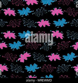 Hand gezeichnet Exotische Blumen in Nahtlose Vektor Oberfläche Muster auf schwarzem Hintergrund Stock Vektor