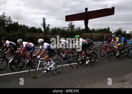 Gateshead, Großbritannien, 10. September 2019, Phase 4 der Tour durch Großbritannien 2019 Radfahren, Anthony's Gormley weltberühmten Engel des Nordens Skulptur, Kredit: DavidWhinham/Alamy leben Nachrichten Stockfoto