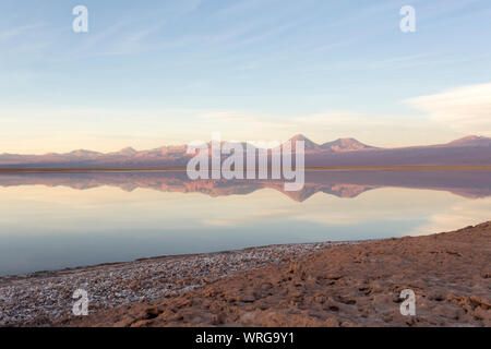 Reflexion bei Sonnenuntergang in der laguna Chaxa, Chile Stockfoto