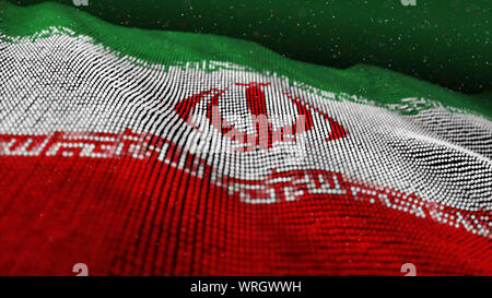 Abstrakte glühende Partikel wellige Oberfläche mit Iran Flagge Iran Flagge Textur. 8K 3D-Darstellung Stockfoto