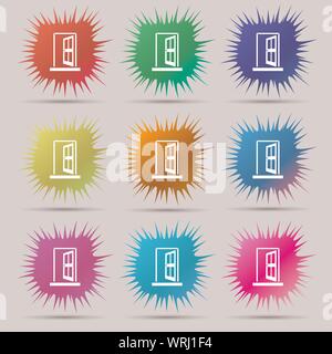 Tür, Enter oder Exit Symbol Zeichen. Neun original Nadel Buttons. Vektor Stock Vektor