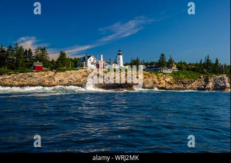 Pemaquid Point Lighthouse als von einem Boot aus, Maine, USA gesehen Stockfoto