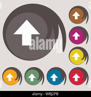 Diese Seite nach oben Zeichen Symbol. Fragile Paket Symbol. Symbole auf acht farbigen Tasten. Vektor Stock Vektor
