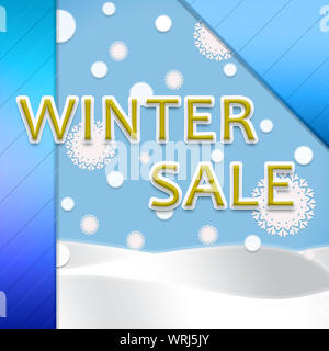 Winter sale Plakat auf blauem Hintergrund mit Schneeflocken Stockfoto