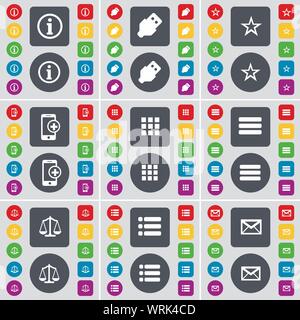 Informationen, USB, Stern, Smartphones, Apps, Waagen, Liste, Nachricht Symbol. Eine große Auswahl an flache, farbige Schaltflächen für Ihre Konstruktion. Vektor Stock Vektor