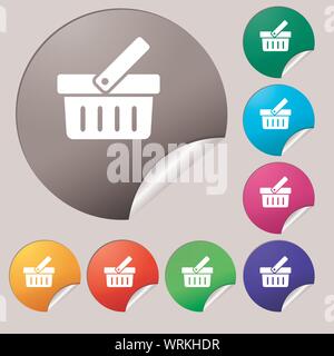 Shopping Cart-Schild-Symbol. Online-Kauf-Button. Satz von acht Multi farbige Runde Buttons, Aufkleber. Vektor Stock Vektor