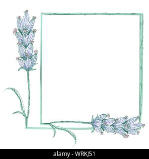 Anspruchsvolle Lavendelblüten Vintage Style quadratischen Rahmen Design. Hand Vector Illustration auf weißem Hintergrund dargestellt. Ideal für Karten, Briefpapier Stock Vektor