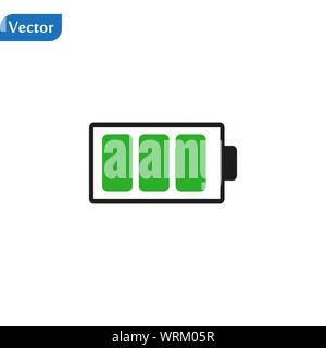 Geladene Batterie. Grüne voller Batterie laden. Aufladen der Batterie statusanzeige. Glas realistische Power grün Batterie Abbildung auf weißem Hintergrund Stock Vektor