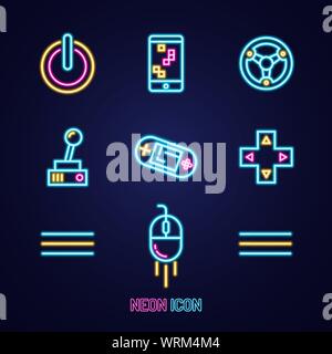 Einfache leuchtende neon Umrisse bunte Symbol auf blauem Hintergrund Stock Vektor