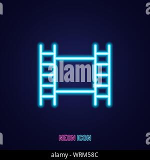 Filmstreifen einfach leuchtende neon Umrisse bunte Symbol auf blauem Hintergrund Stock Vektor