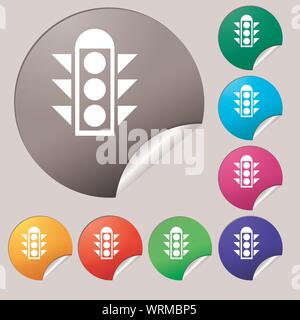 Ampel-Signal Symbol Zeichen. Satz von acht Multi farbige Runde Buttons, Aufkleber. Vektor Stock Vektor