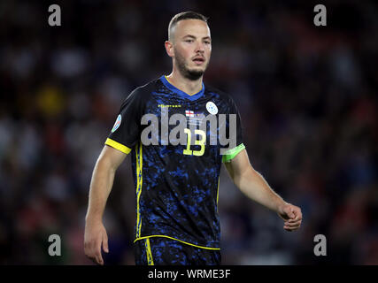 Der Kosovo Amir Rrahmani während der UEFA EURO 2020 Qualifikation, Gruppe A Match in St. Mary's, Southampton. Stockfoto