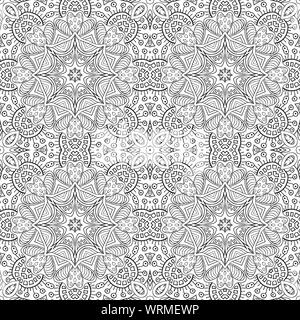 Nahtlose doodle Muster. Schwarzen und weißen Hintergrund. Ethnische Motive. Zentagl. Farbgebung Stock Vektor