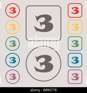 Dritten Platz vergeben Zeichen. Gewinner-Symbol. Schritt 3. Symbole auf der Runde und Platz-Tasten mit Rahmen. Vektor Stock Vektor