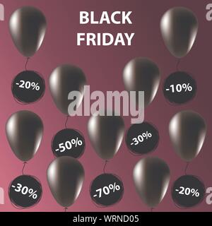 Doodle Verkauf Tag. Schwarzer Freitag Verkauf Banner. Ballone in Schwarz. Super Sale Stock Vektor